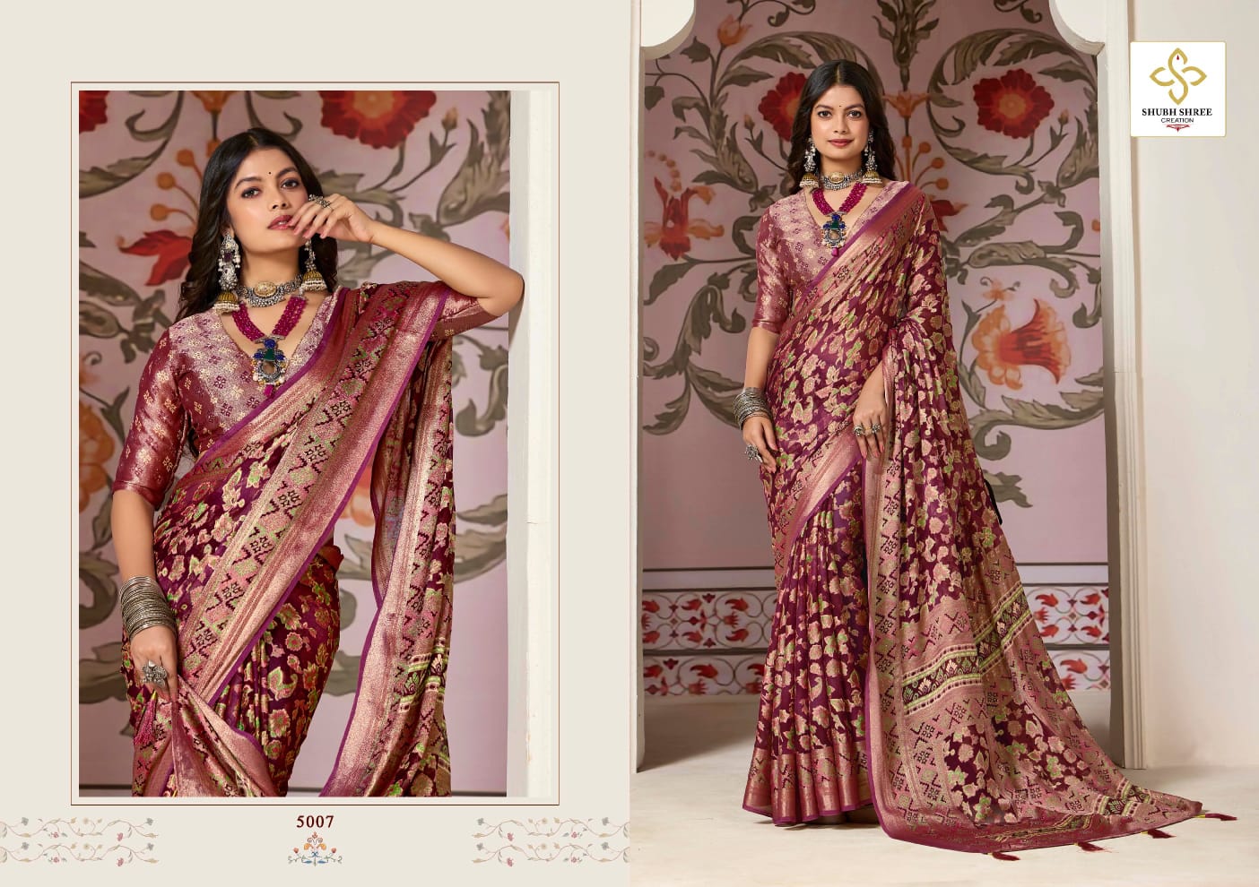 Shagun 5 By Shubh Shree Dull Moss Brasso Designer Saree Exporters In India